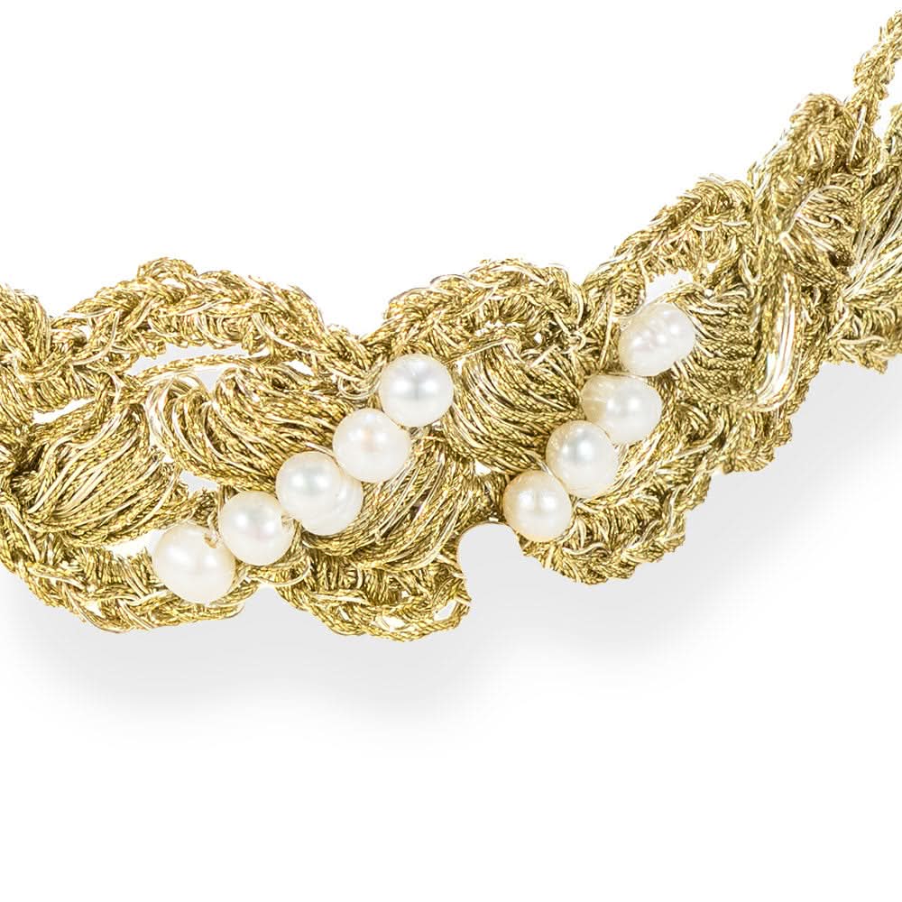 Handmade Gold Plated Crochet Bracelet Braid with Pearls - Anthos Crafts