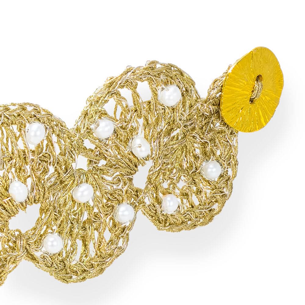 Handmade Gold Plated Crochet Bracelet Half Flower with Pearls - Anthos Crafts