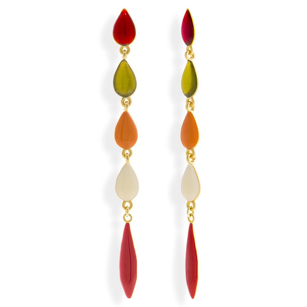 Handmade Gold Plated Silver Long Earrings With Multicolor Enamel Tears - Anthos Crafts