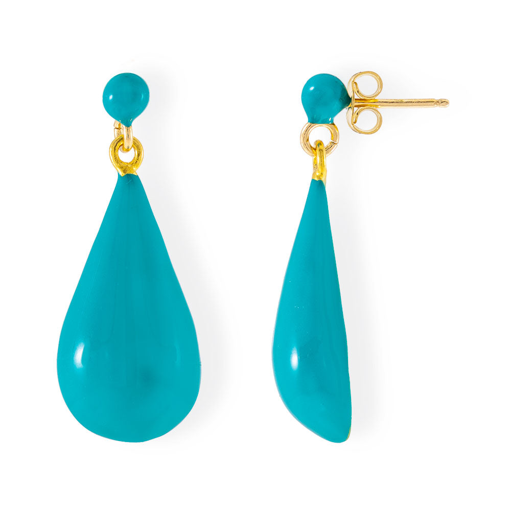 Handmade Gold Plated Silver Dangle Earrings with Turquoise Enamel Tears - Anthos Crafts