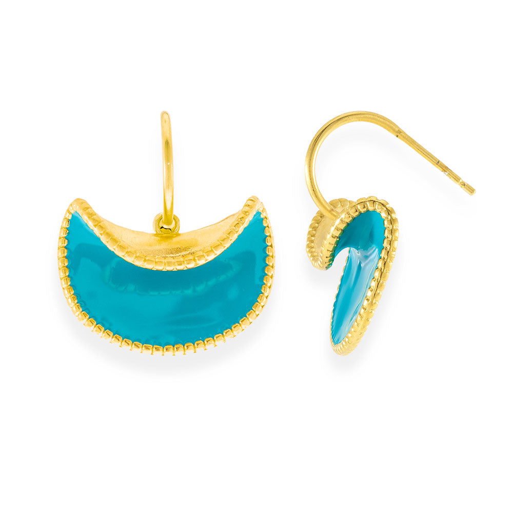 Handmade Gold Plated Silver Dangle Earrings with Turquoise Enamel Folded Flowers - Anthos Crafts