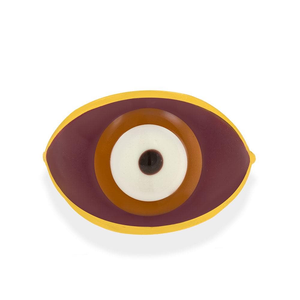 Handmade Gold Plated Silver Ring With A Burgundy Chestnut Enamel Evil Eye - Anthos Crafts