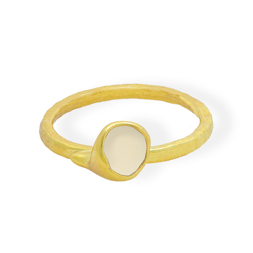 Handmade Gold Plated Ring with Ecru Enamel - Anthos Crafts