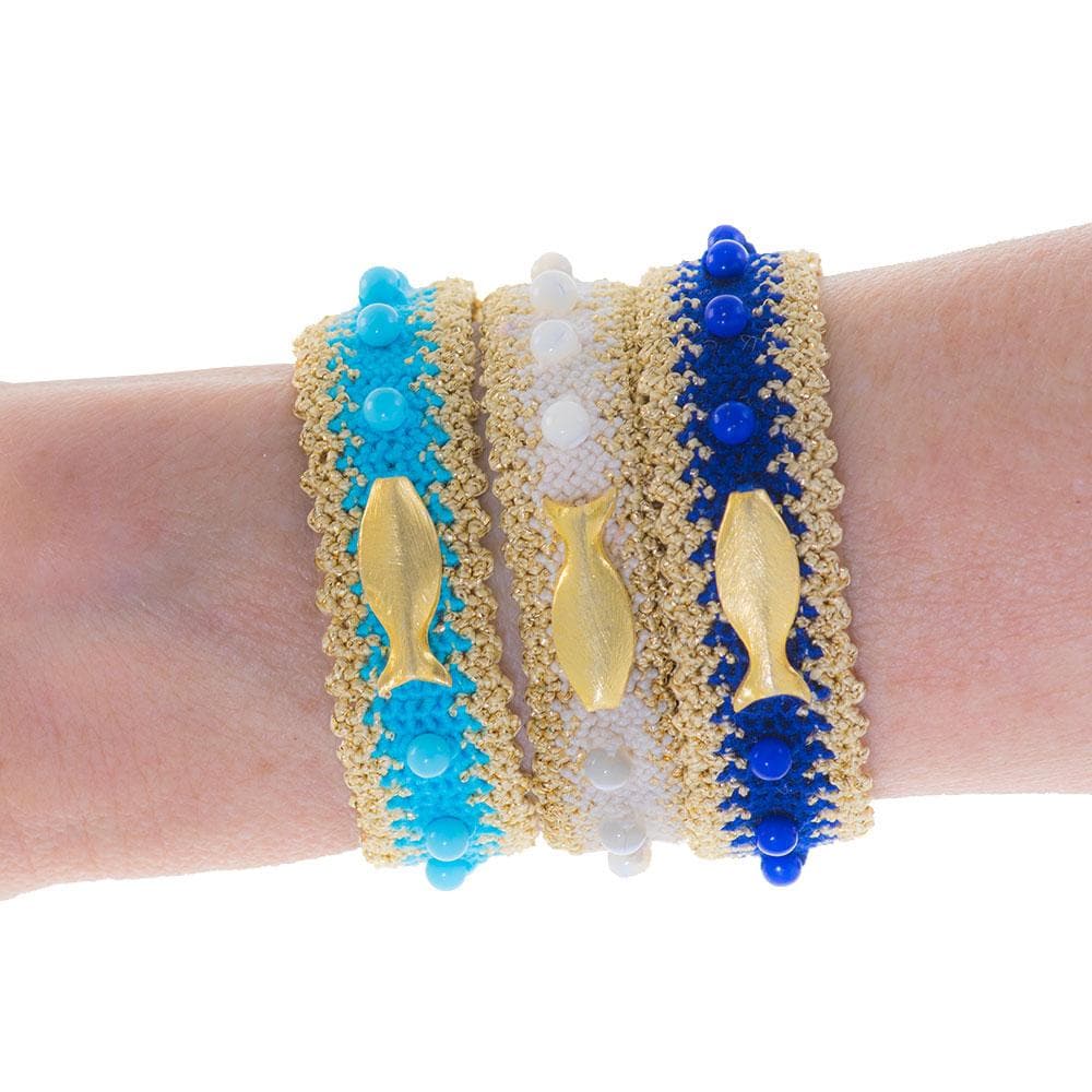 Handmade Macrame Royal Blue Gold Fish Bracelet - Anthos Crafts