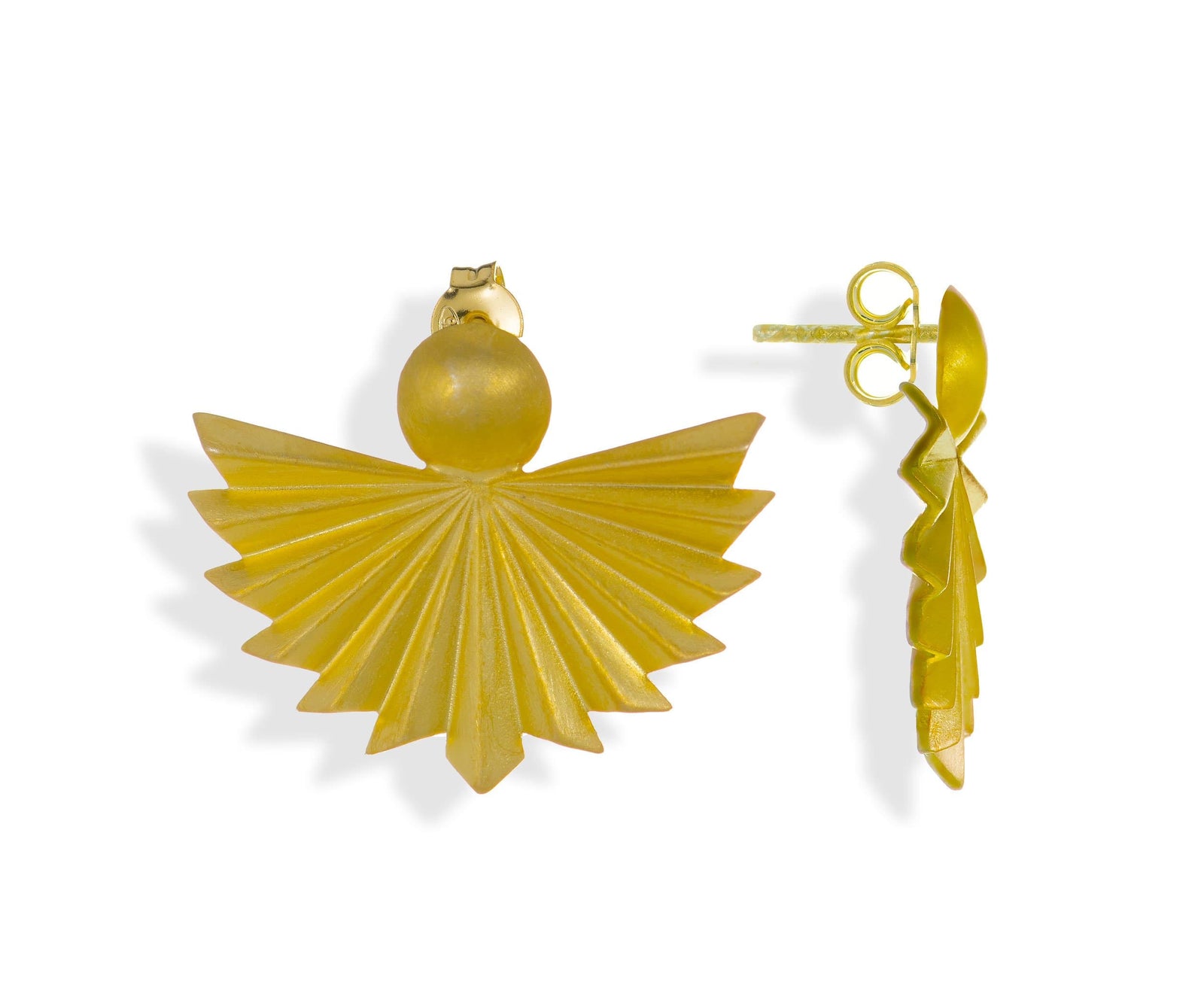 Handmade Gold Plated Silver Geometric Flying Folds Stud Earrings - Anthos Crafts