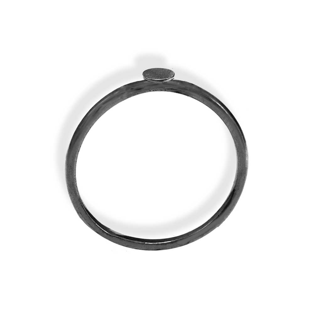Handmade Black Plated Silver Thin Ring With Medium Disk - Anthos Crafts