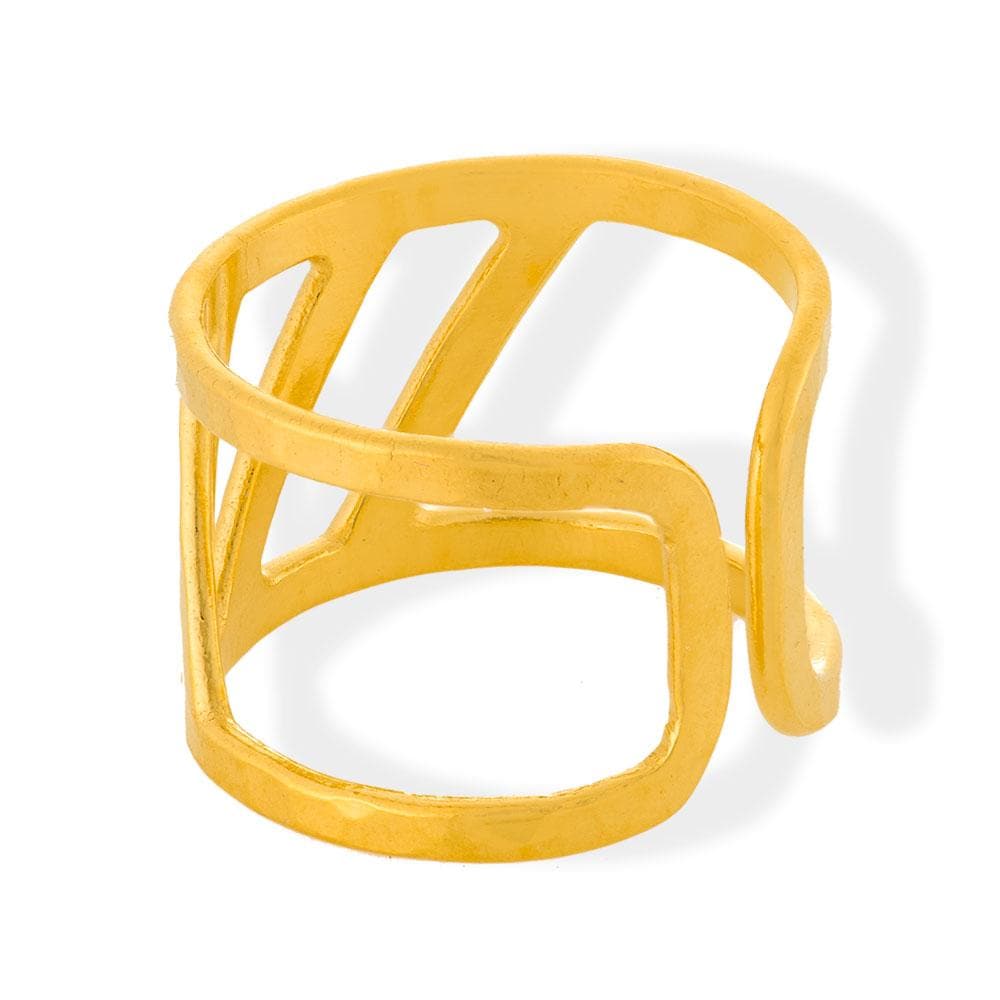 Handmade Gold Plated Silver Hammered Ring Ray Of Light - Anthos Crafts