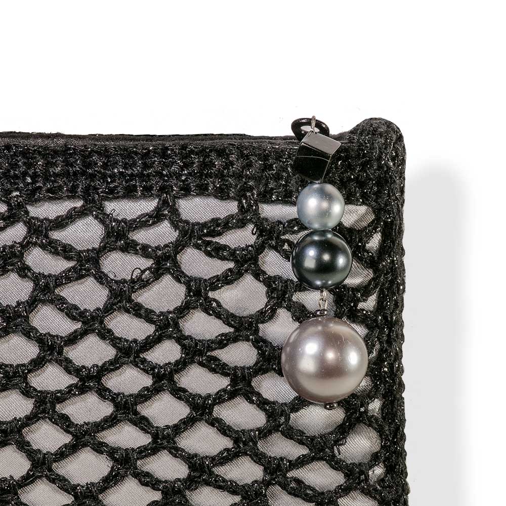 Handmade Black Silver Shimmering Knitted Crochet Bag - Anthos Crafts