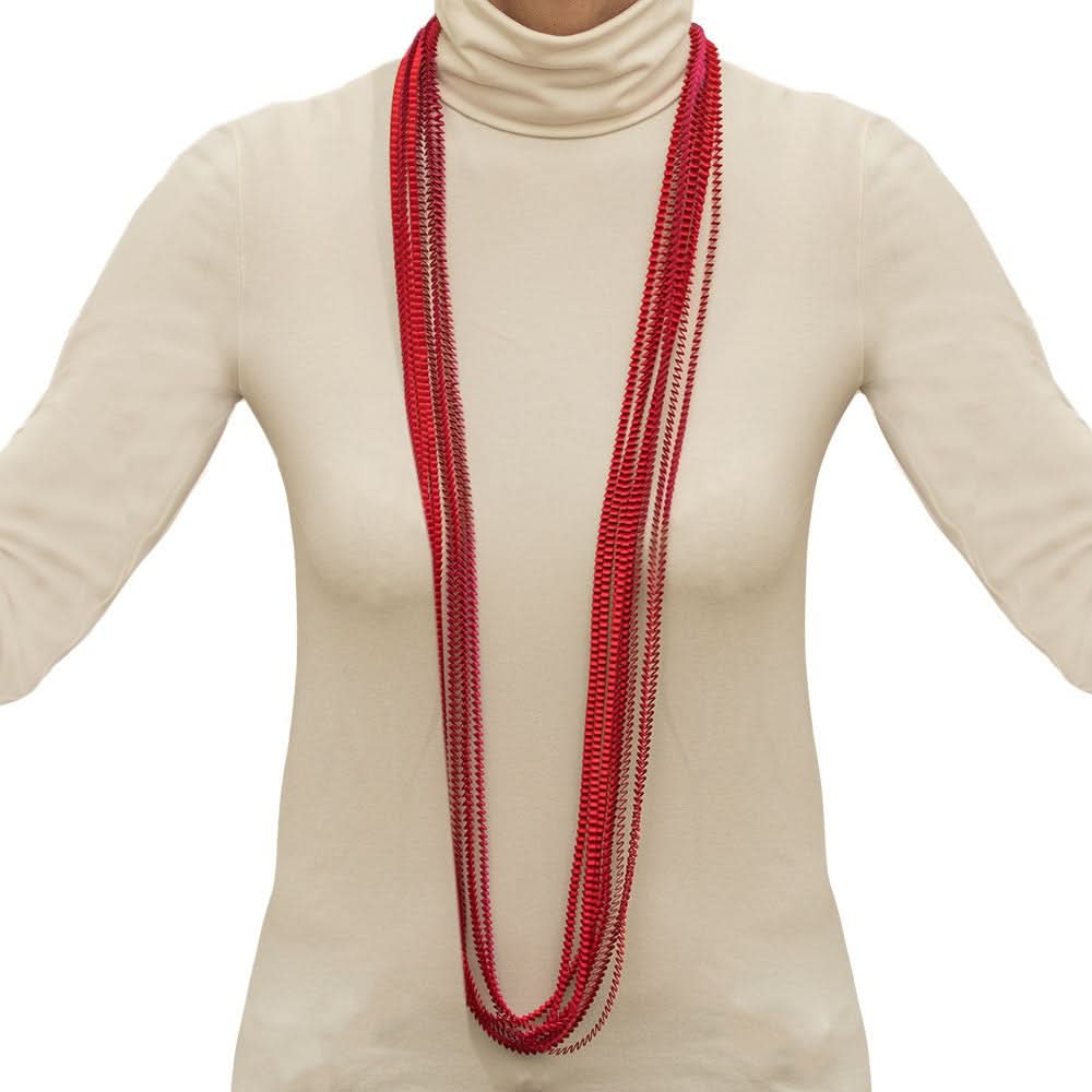 Satin Pleated Necklace Essilp Red Fuchsia KL317 - Anthos Crafts