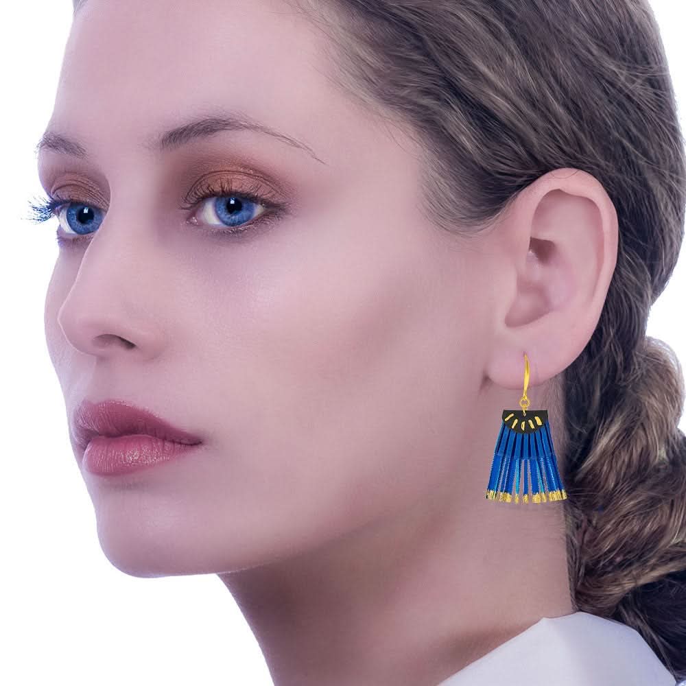 Satin Pleated Drop Earrings Scallop Blue Tourquoise SL-BLE - Anthos Crafts
