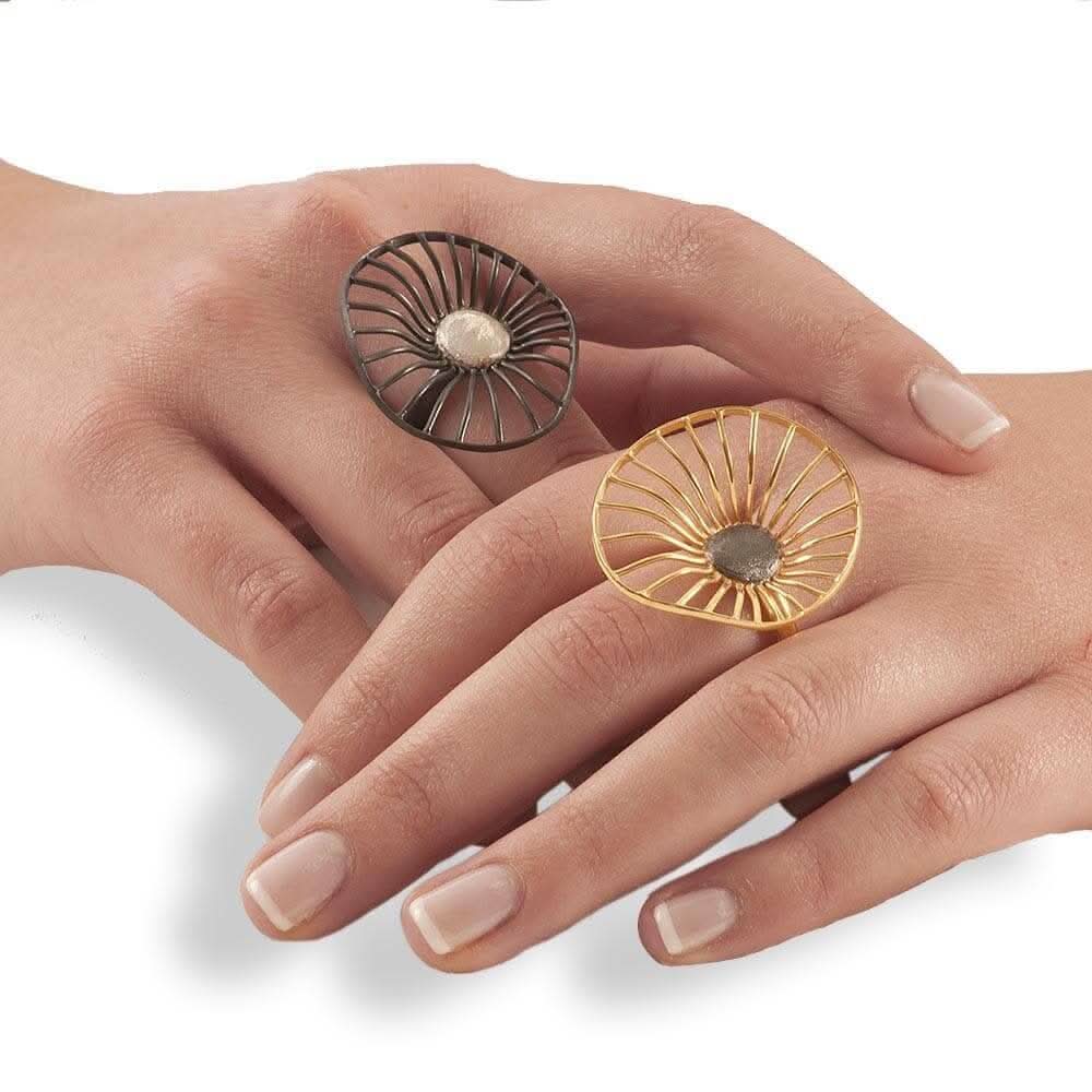 Handmade Black Plated Silver Flower Ring - Anthos Crafts