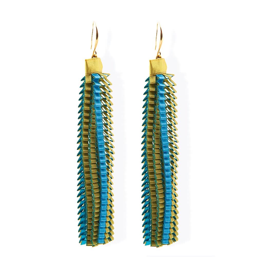 Satin Pleated Earrings Essilp Turquoise Gold E-TG - Anthos Crafts