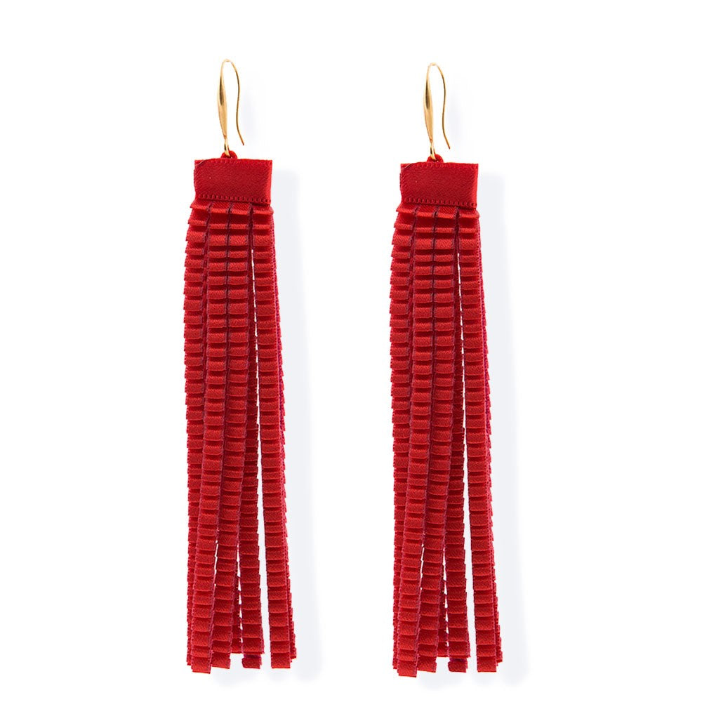 Satin Pleated Earrings Essilp Red e-RE - Anthos Crafts
