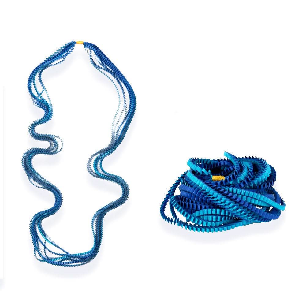 Satin Pleated Necklace Essilp Blue Turquoise KL 08 - Anthos Crafts