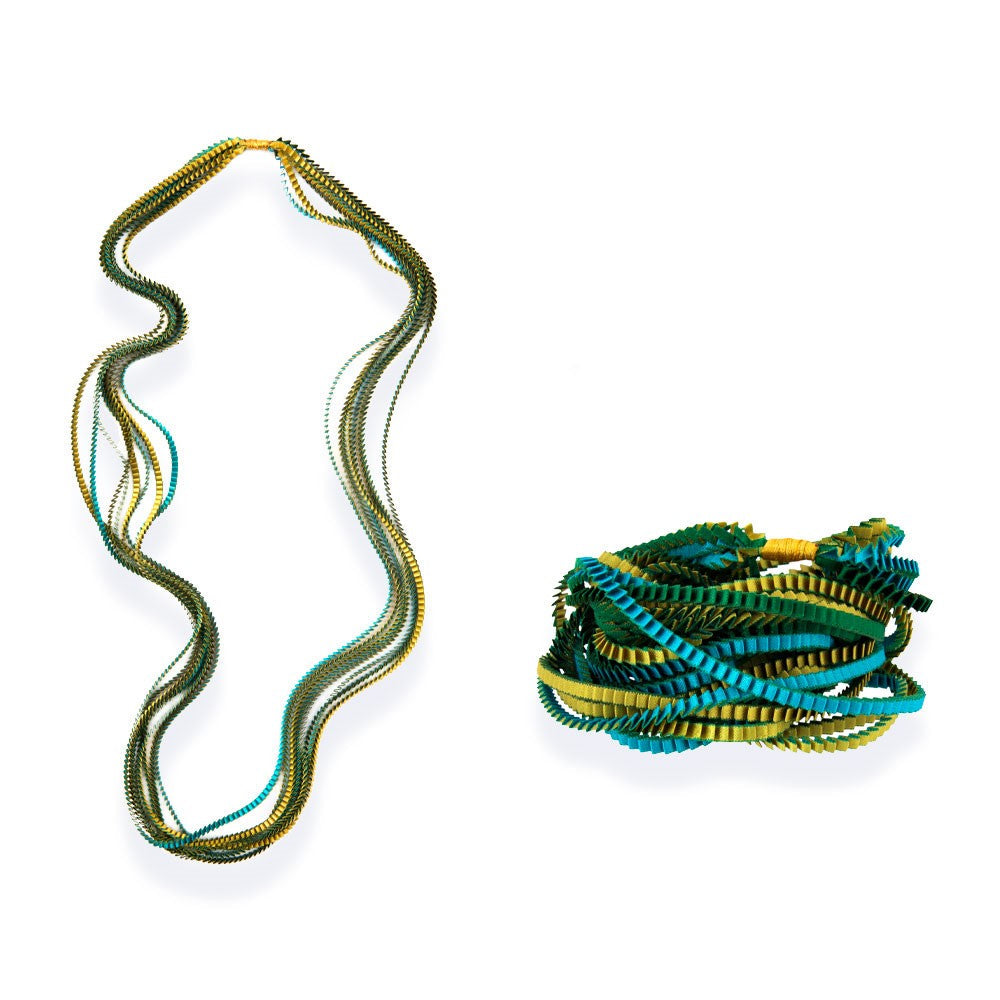 Satin Pleated Necklace Essilp Gold Turquoise Green KL-09 - Anthos Crafts