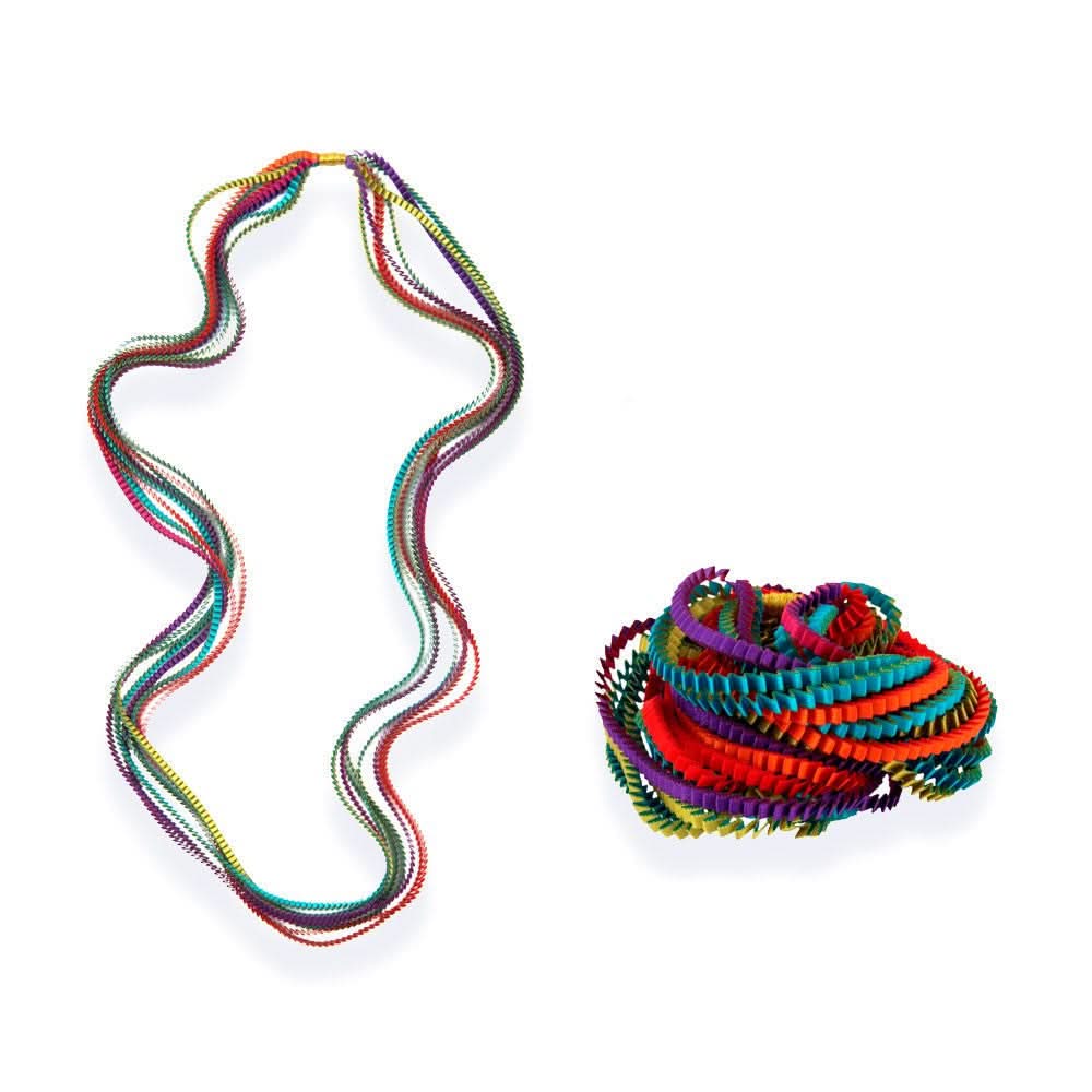 Satin Pleated Necklace Essilp Red Gold Turquoise Fuchsia KL 11 - Anthos Crafts