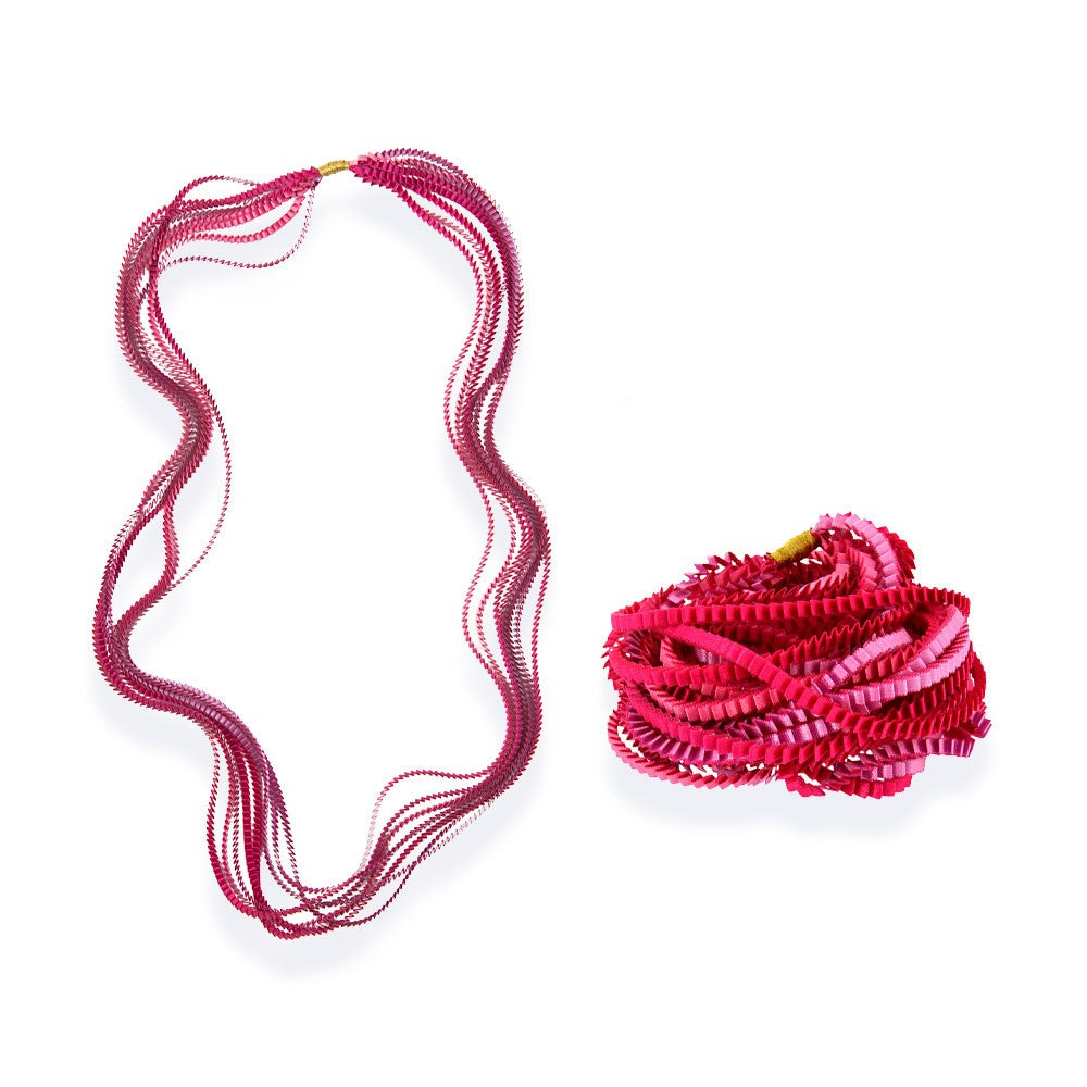 Satin Pleated Necklace Essilp Red Fuchsia KL317 - Anthos Crafts