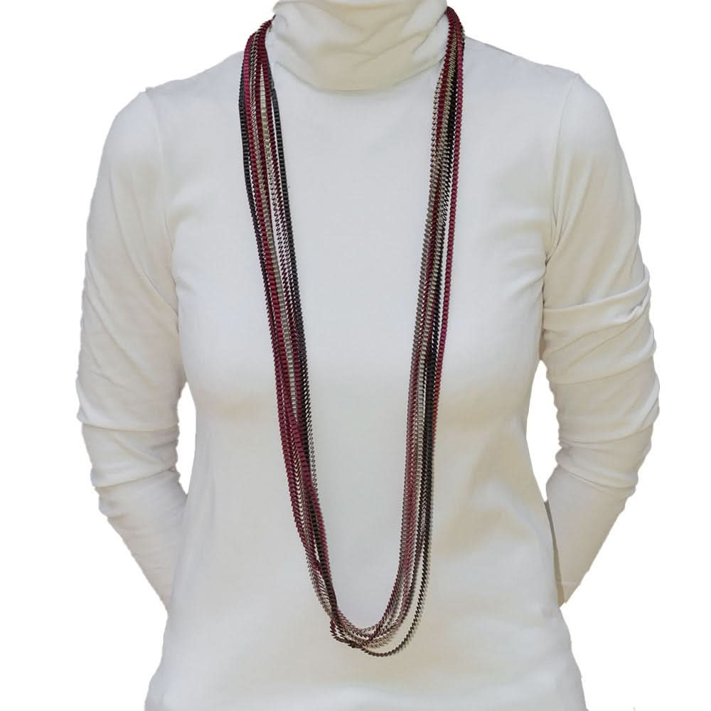 Satin Pleated Necklace Essilp Burgundy Gold Black Orange KL-77 - Anthos Crafts