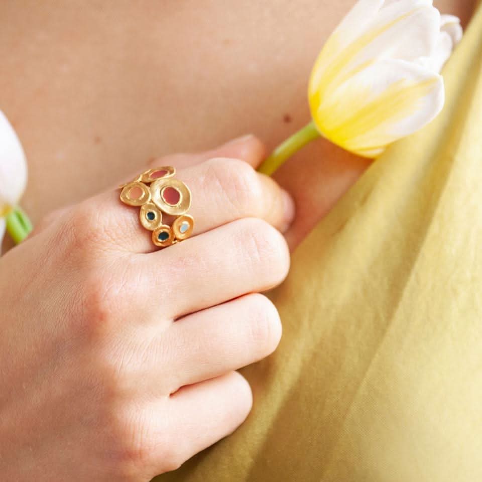 Handmade Gold Plated Ring With Multicolor Enamel Favorita Colors JOIDART - Anthos Crafts