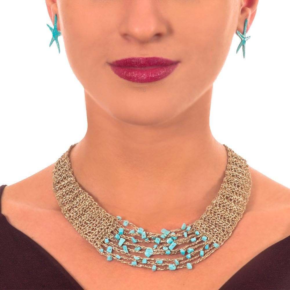 Handmade Gold Plated Choker Necklace with Turquoise Stones - Anthos Crafts