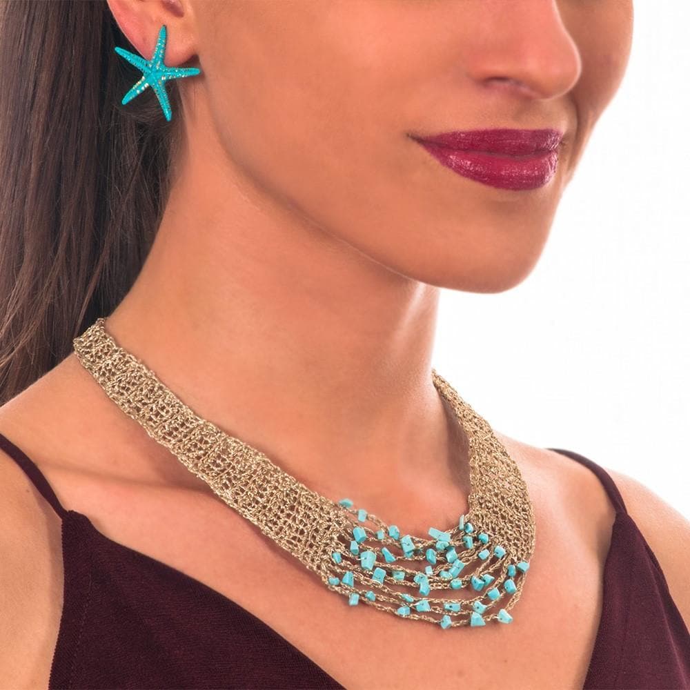 Handmade Gold Plated Choker Necklace with Turquoise Stones - Anthos Crafts