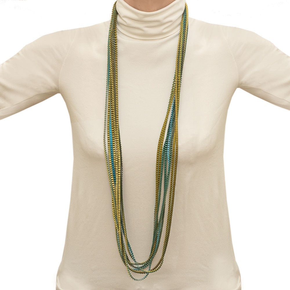 Satin Pleated Necklace Essilp Gold Turquoise Green KL-09 - Anthos Crafts