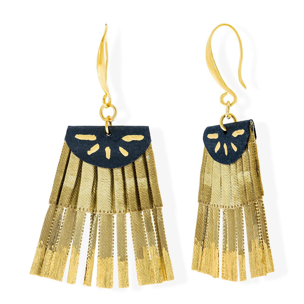 Satin Pleated Drop Earrings Scallop Gold SL-GO - Anthos Crafts