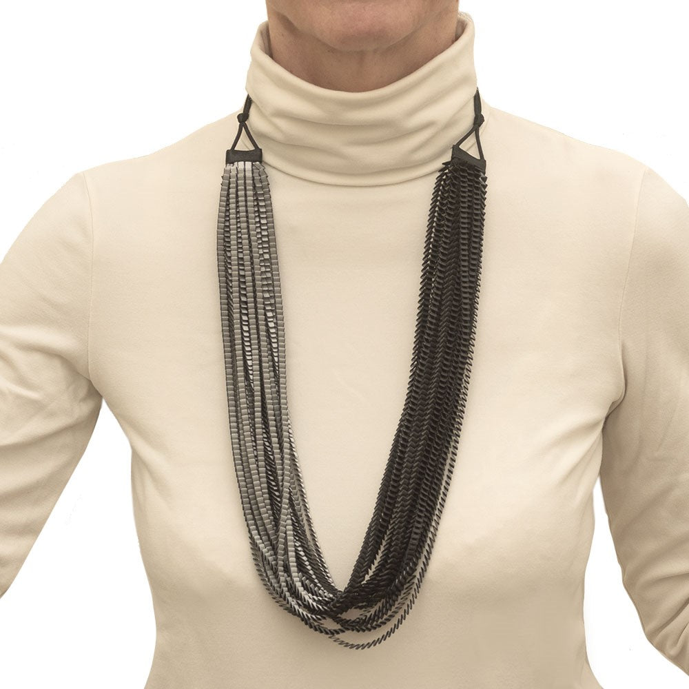 Satin Pleated Necklace Neos Black Silver neos-n-402 - Anthos Crafts