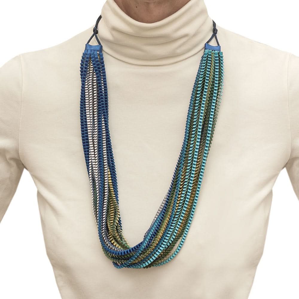 Satin Pleated Necklace Neos Blue Green neos-n-400 - Anthos Crafts