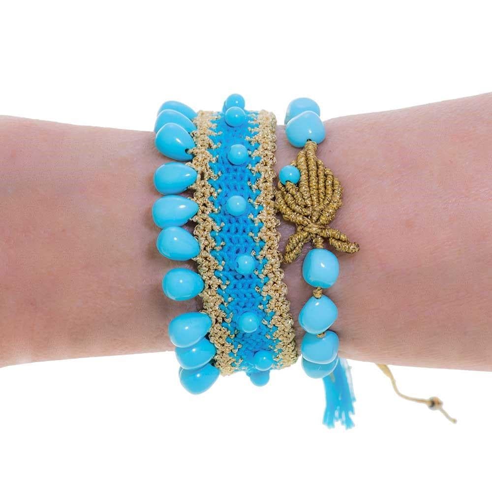 Handmade Macrame Turquoise Gold Bracelet Little Fish - Anthos Crafts