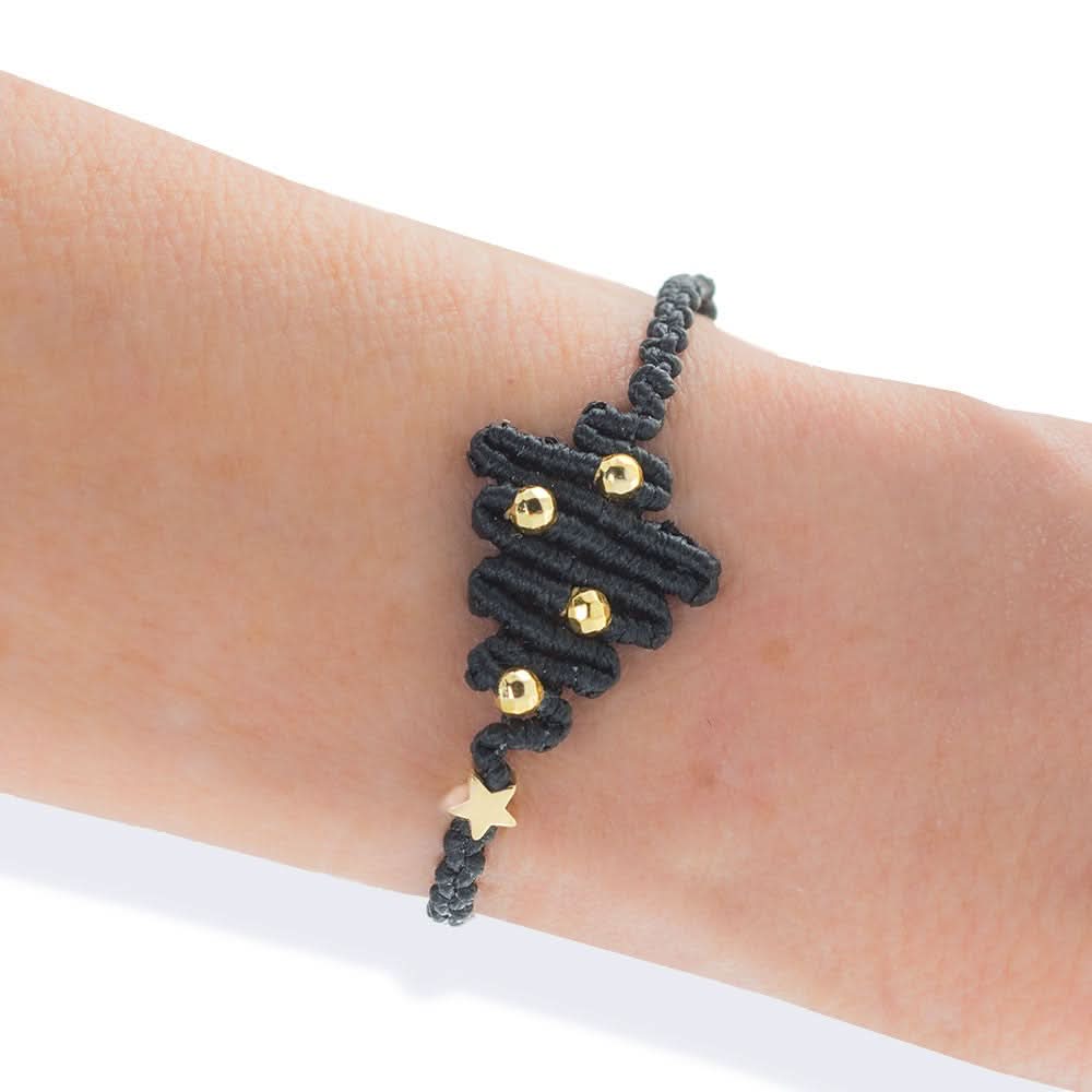 Handmade Macrame Black Gold Bracelet Christmas Tree - Anthos Crafts