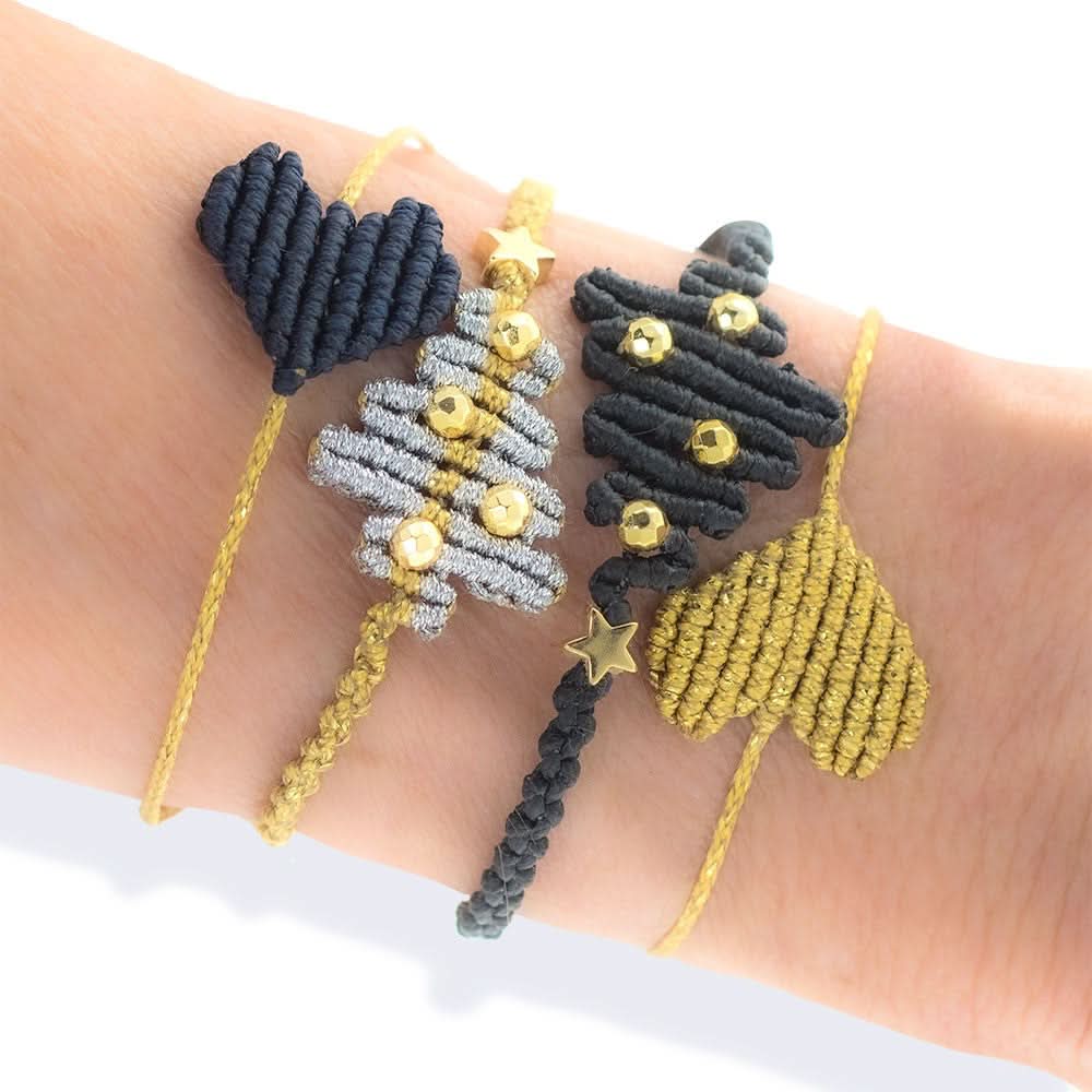 Handmade Macrame Black Gold Bracelet Christmas Tree - Anthos Crafts