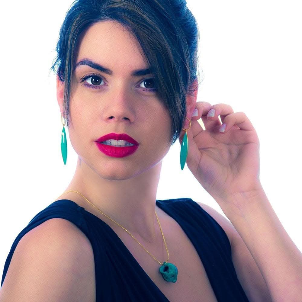 Handmade Gold Plated Silver Earrings with Green Enamel Leaves - Anthos Crafts