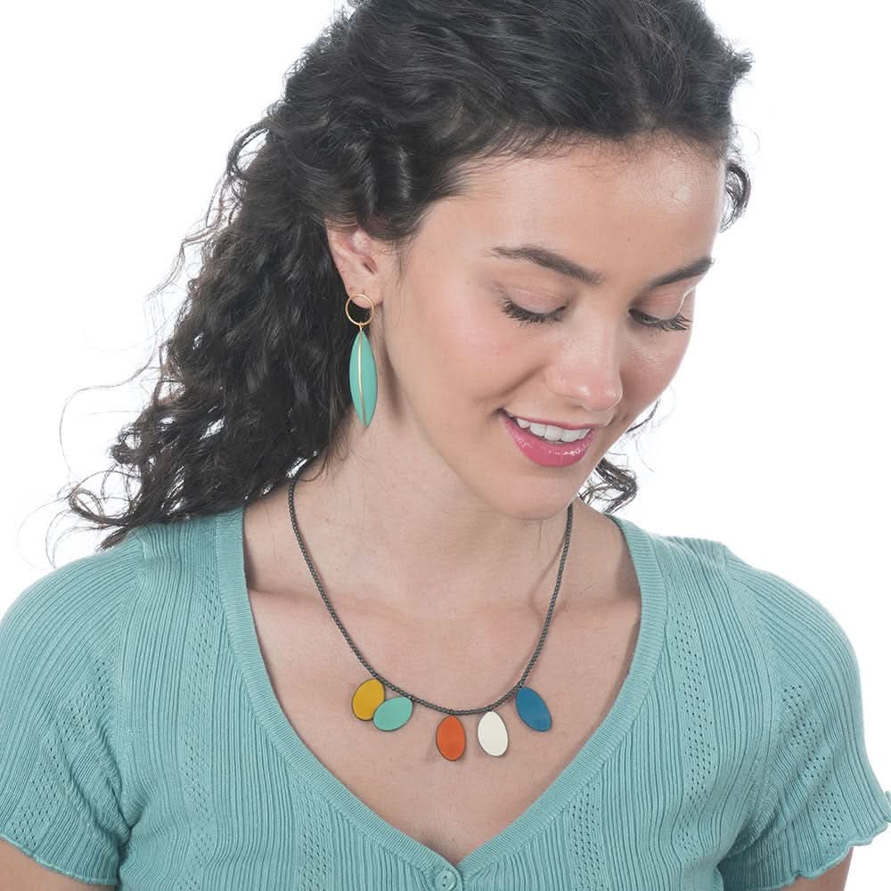 Handmade Gold Plated Silver Earrings with Green Enamel Leaves - Anthos Crafts